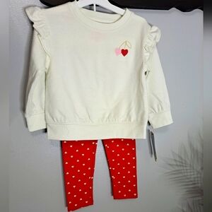Cream Ruffle Sweatshirt and Red Heart Leggings Set NWT